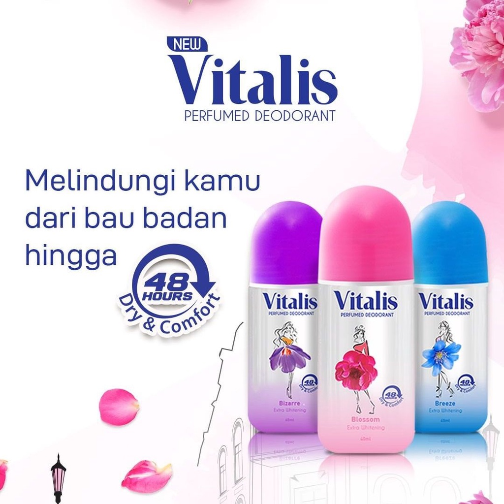 ★ BB ★ Vitalis Perfumed Deodorant Roll On 40ml - Extra Whitening Mencerahkan Kulit Ketiak