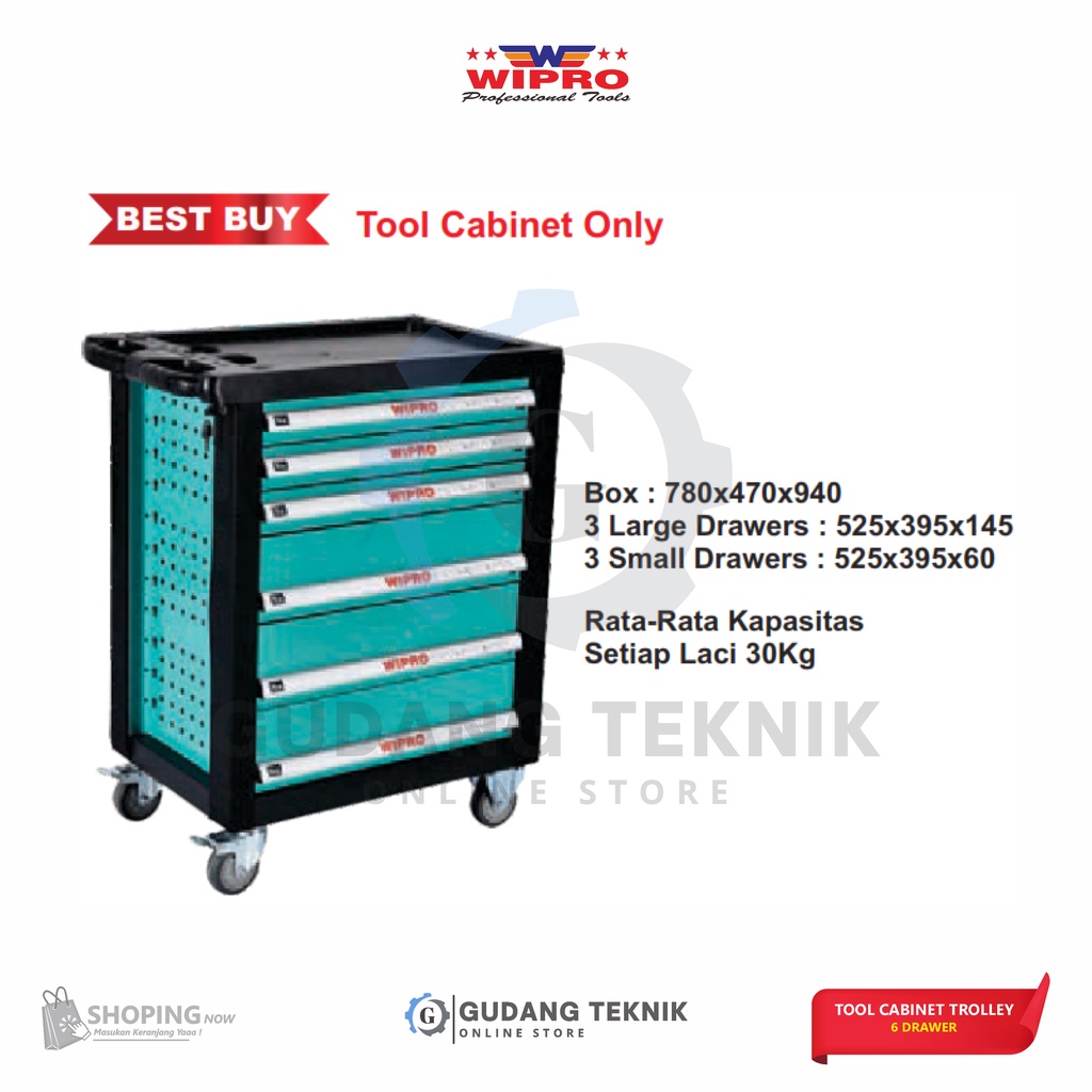 Tool Box Cabinet Trolley 6 Drawer WIPRO TCT-06D / Tool Cabinet Only WIPRO TCT06D - Tool Kabinet Troli WIPRO TCT 06D