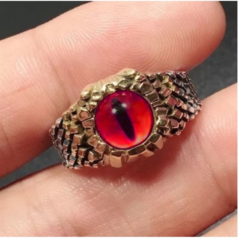 T Rkiye Cincin Terbuka Adjustable Gaya Vintage Punk Motif Mata Iblis Warna Silver Untuk Pria