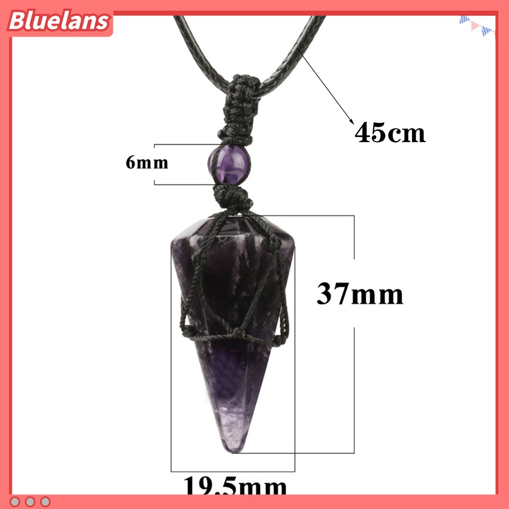 Kalung Tali Hitam Liontin Prisma Heksagonal Kristal Buatan Tangan Untuk Unisex