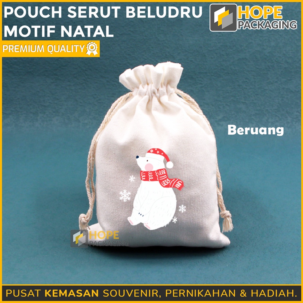 Pouch Serut Beludru SIZE S 15x20cm Seri Natal / Gift Bag Tas Snack Permen