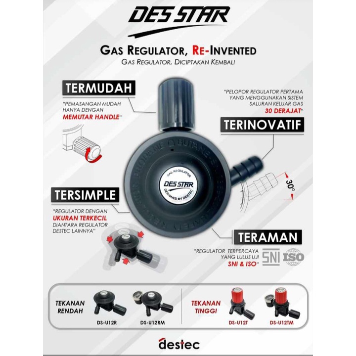 Kepala Gas DESSTAR/ Regulator Gas DES STAR DS-U12RM &amp; DS-U12R Tekanan Rendah Indikator Meter