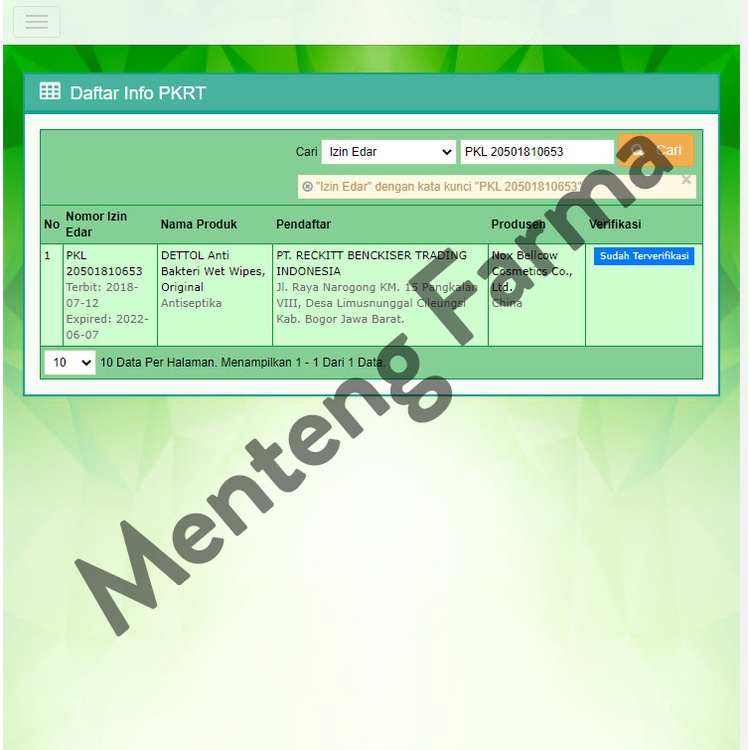 Dettol Anti Bakteri Wet Wipes Original Isi 10 Lembar