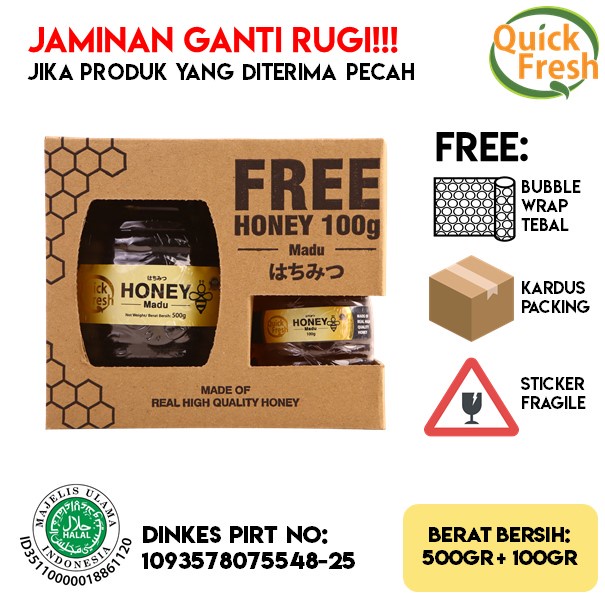 

[PAKET BUNDLING] Quick Fresh Honey / Madu Murni Asli 500GR + 100GR Jar