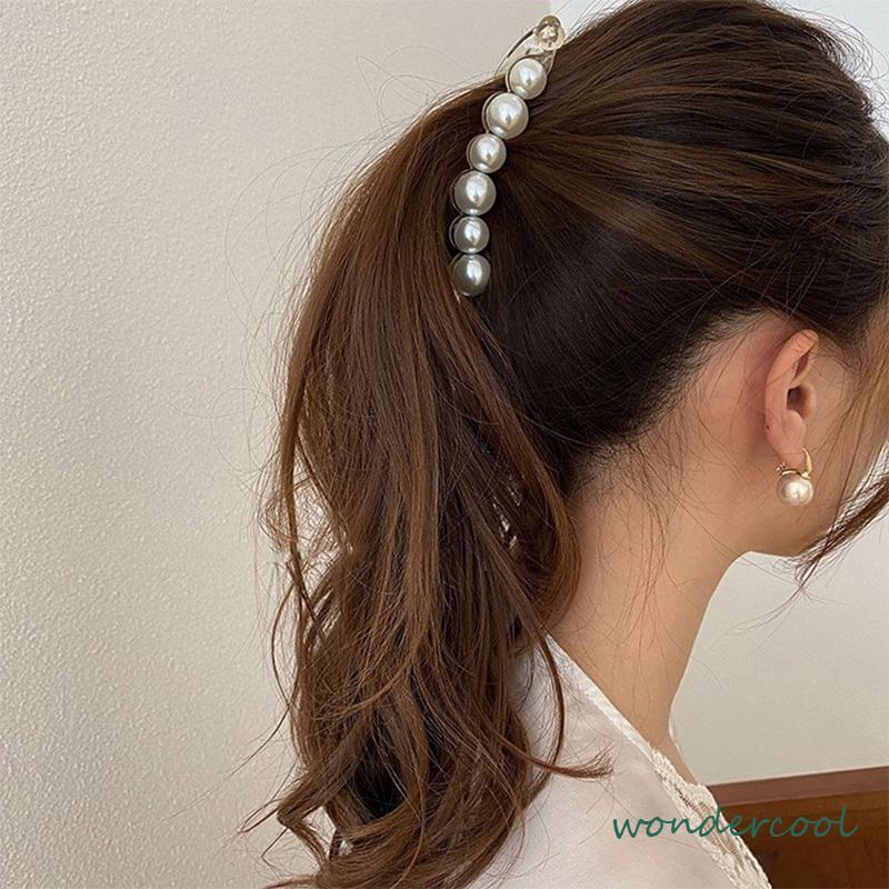 Jepit Rambut Pisang 10.5cm Mutiara Kristal Jepitan Ponytail  Salon Banana Ponytail Hair Claw Clips-Won