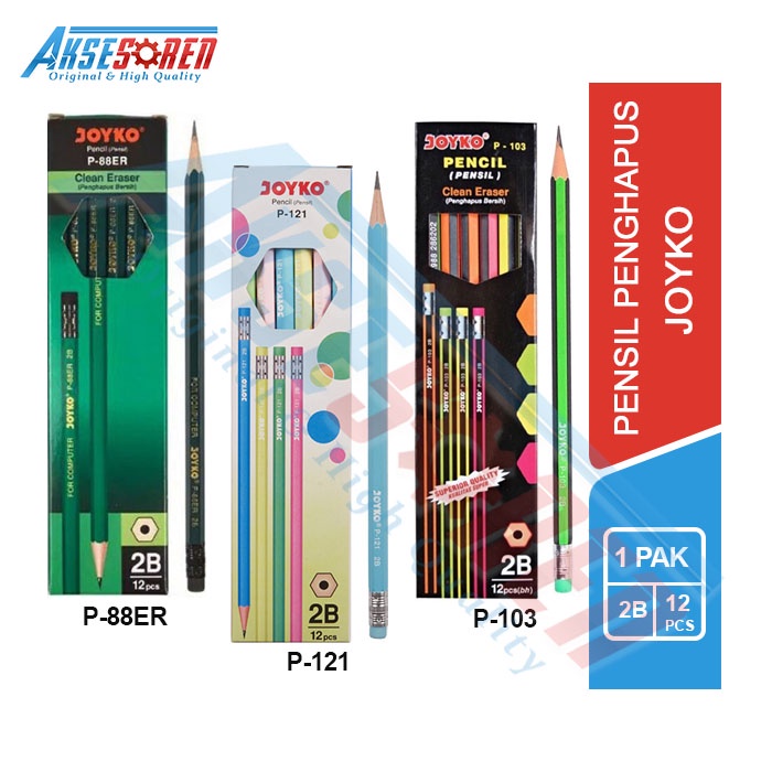 

Pensil 2B + Penghapus Joyko [P-121/12 pcs/1 Pack] / Joyko Eraser Pencil / Pensil Gambar 1 Pak Untuk Ujian Komputer / Pensil Joyko Kayu / Pencil For Computer / Pesil Pengsil Pinsil Tulis / Perlengkapan Sekolah / Alat Tulis Sekolah