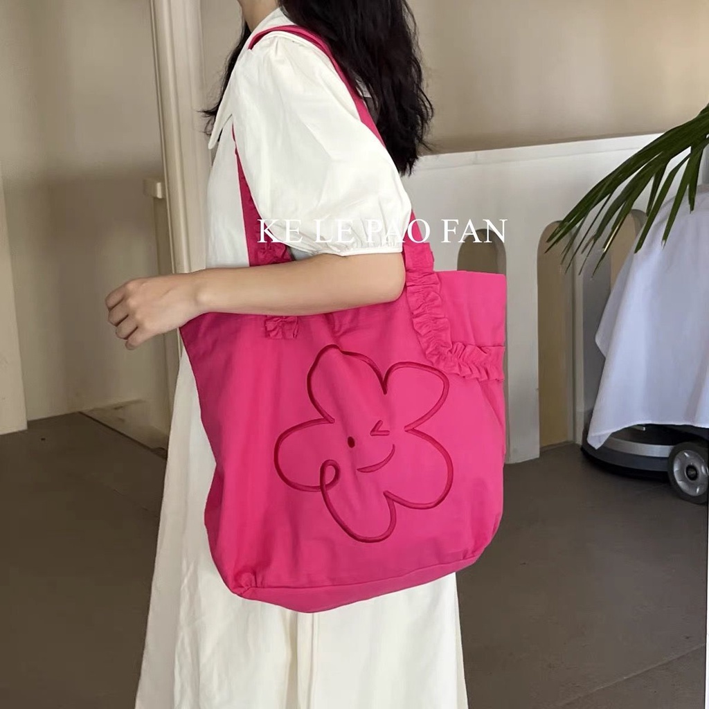 ❃Jepang Hantu Kuda Gadis Floret Wink Bordir Tas Kanvas In Niche Lipit Desain Tas Bahu Kapasitas Besar