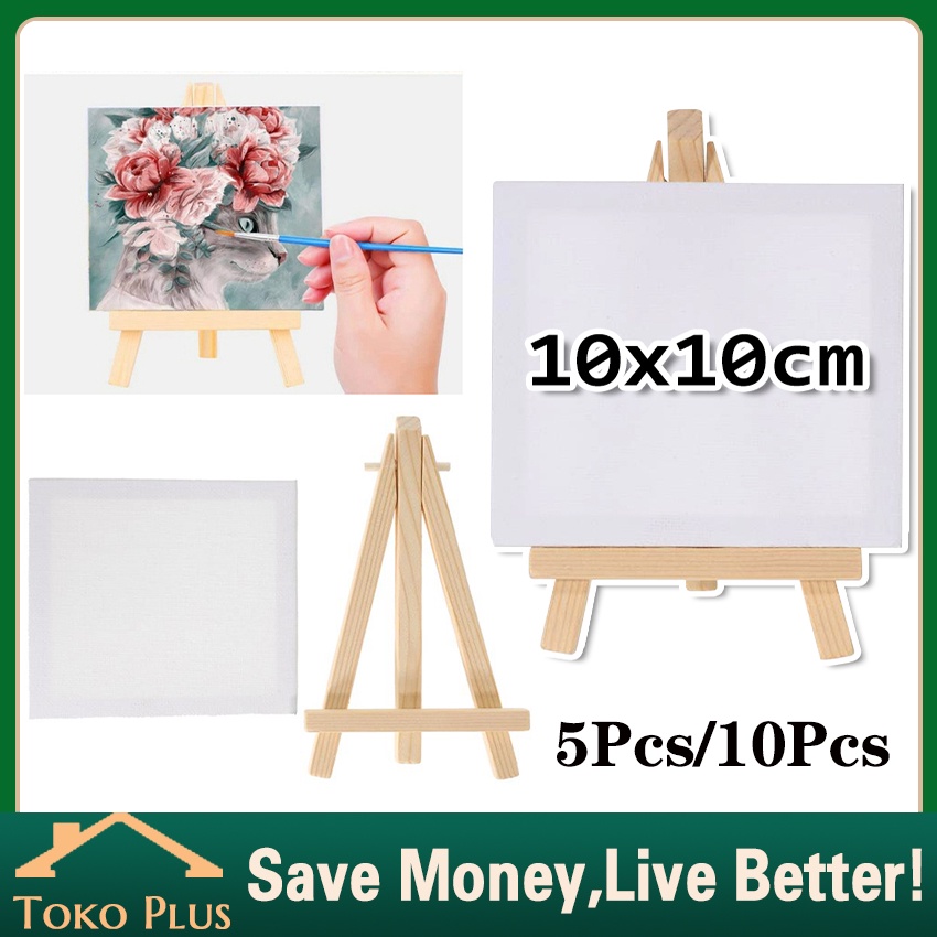 

10Pcs kanvas Mini Set Ukuran 10x10 plus easel kecil canvas board mini lukis acylic dan cat minyak Kanvas Lukis Paket Dengan Easel Kanvas Lukis Mini 10x10 cm + Easel