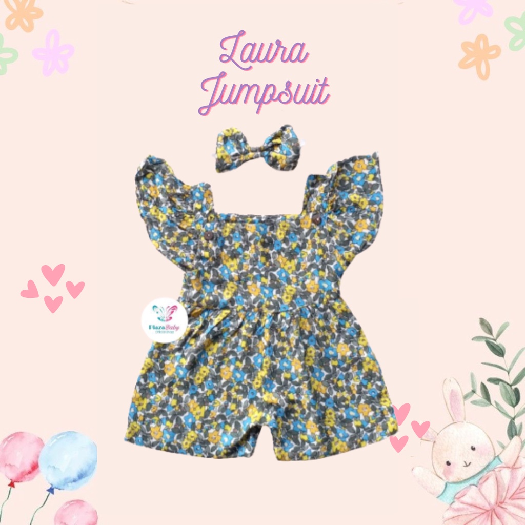 SALE 10.10 Plazababyku BBB JUMPSUIT LAURA setelan anak perempuan jumper bayi motif bunga lucu free headband PART 2