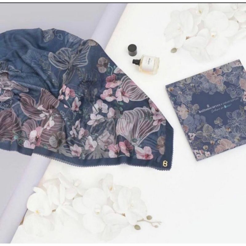 Preloved Buttonscarves The Orchide Extended Series (NAVY)