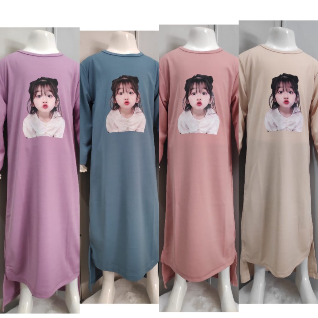 MOMOGI- MIDI DRESS ANAK PEREMPUAN VIRAL / MIDI DRESS DTF KARAKTER WAJAH /Usia 5-10thn