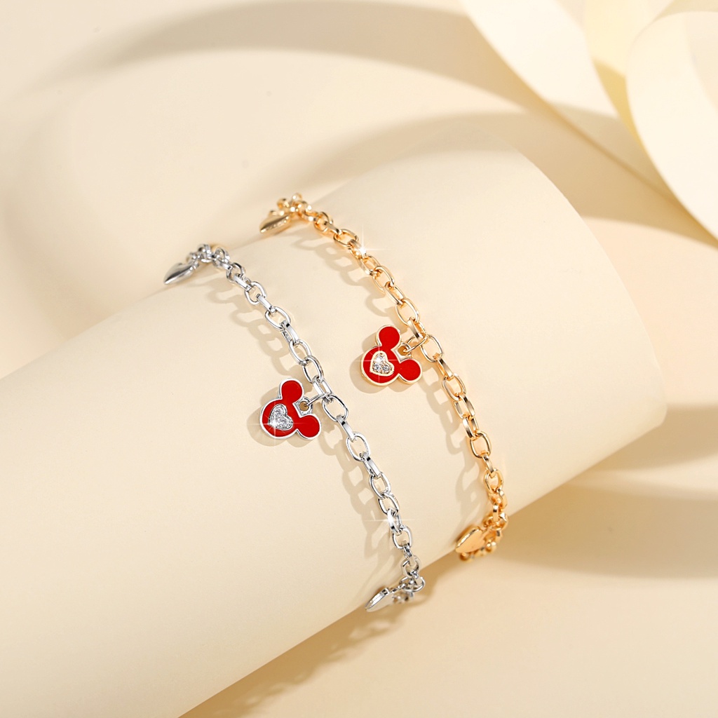 Y768 Gelang Titanium Mickey Kristal Gelang Anti Karat Wanita Dapat Disesuaikan Aksesoris