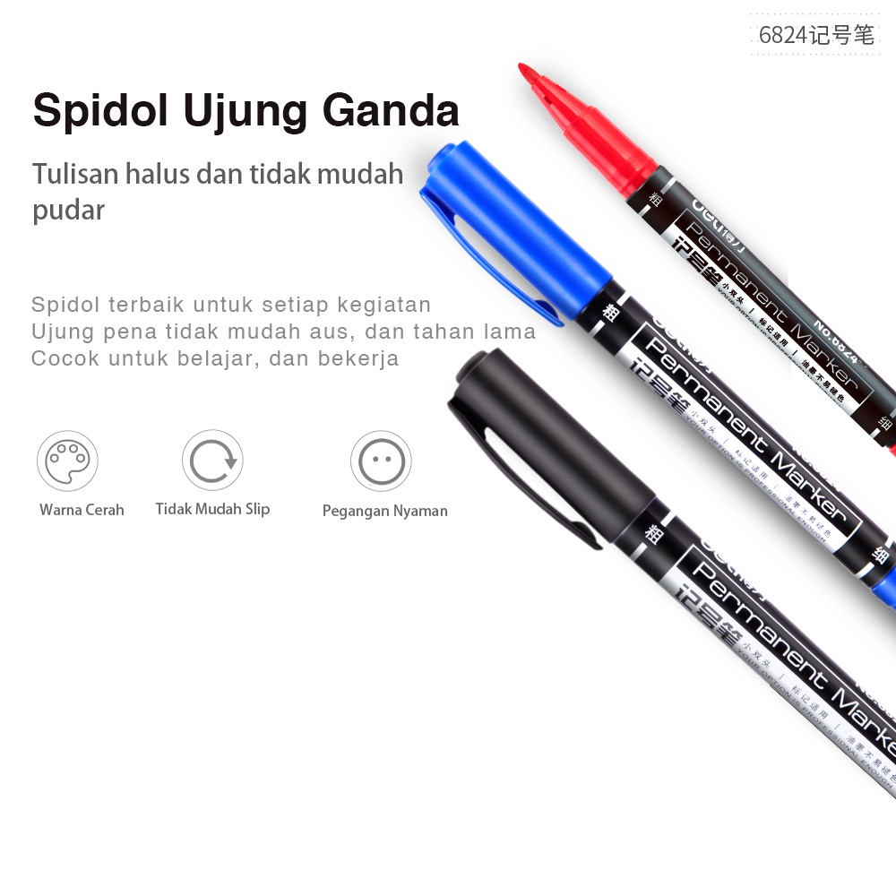 

Spridol Permanen Dua Sisi Anti Air / Spidol Double Tip Ujung Pena Ganda ukuran 0,5/1mm biru-6824