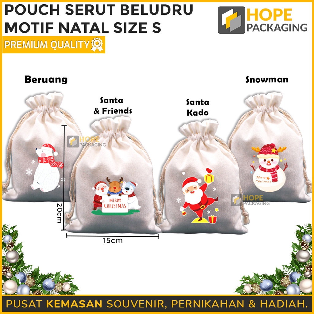 Pouch Serut Beludru SIZE S 15x20cm Seri Natal / Gift Bag Tas Snack Permen