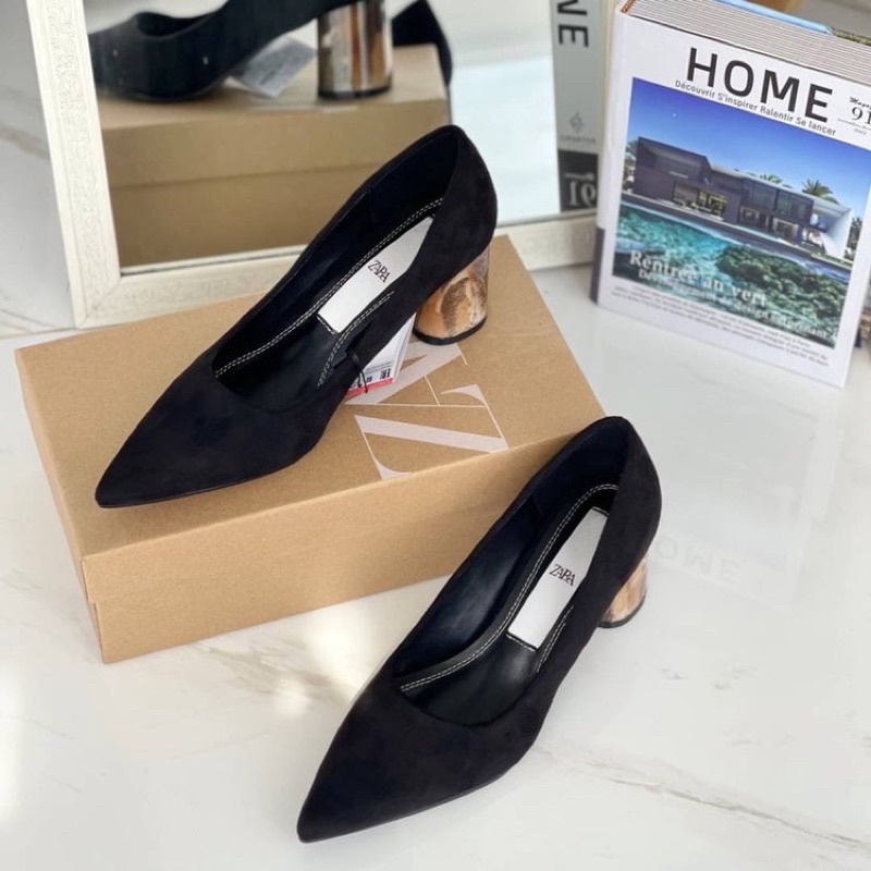 SEPATU ZARA MARBLE HEELS 6,5 CM - SZR020 / Warna black Size 39 besar