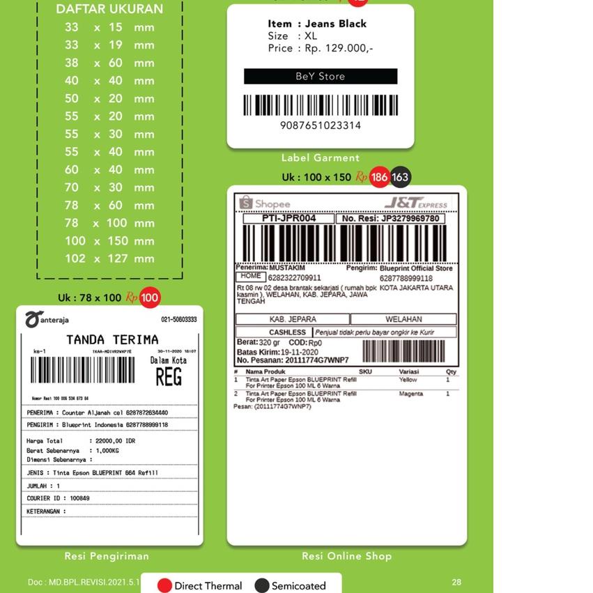 

SALE✅Direct Thermal Sticker , Stiker Label BLUEPRINT Lite 80 x 80 , 80x80 mm 500Pcs - 1 Roll|RA2