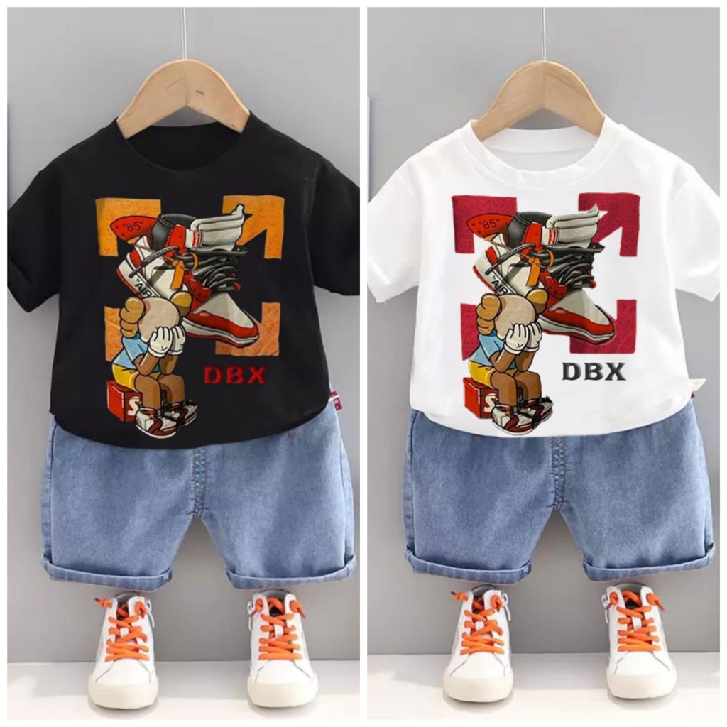 BISA COD - FASHION KAOS ANAK MOTIF SEPATU DBX DENIM - SETELAN BAJU ANAK UMUR 6-10BLN 1-5THN UNTUK ANAK LAKILAKI DAN PEREMPUAN - KAOS ANAK BAHAN COMBED CELANA DENIM - OUTFIT ANAK MOTIF TERBARU KEKINIAN - BAGUS DAN KEREN DIPAKAI ANAK TRENDY 2022
