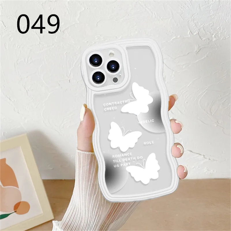 Soft Case Karet Tebal Shockproof Motif Kupu-Kupu Hitam Putih Untuk iPhone 14 13 12 11 Pro Max X Xr Xs Max 8 7 6 6s Plus