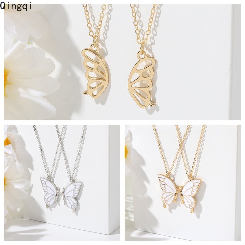 2pcs / set Kalung Rantai Liontin Kupu-Kupu Bahan Metal Untuk Pasangan