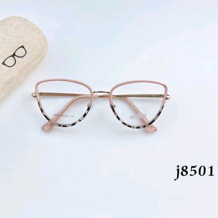 Frame Kacamata Cat eye j8501 Paket Lensa + Antiradiasi Minus | Kaca mata Wanita Anti UV Photocromic