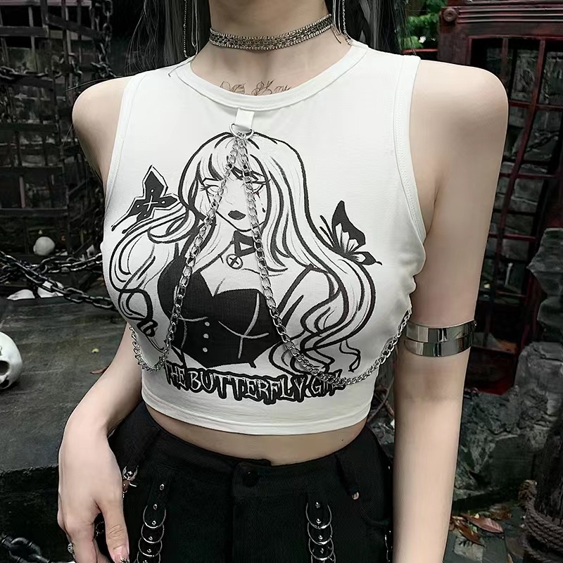 Women's Gothic Sleeveless Printed Crop Top (S/M/L) 8624