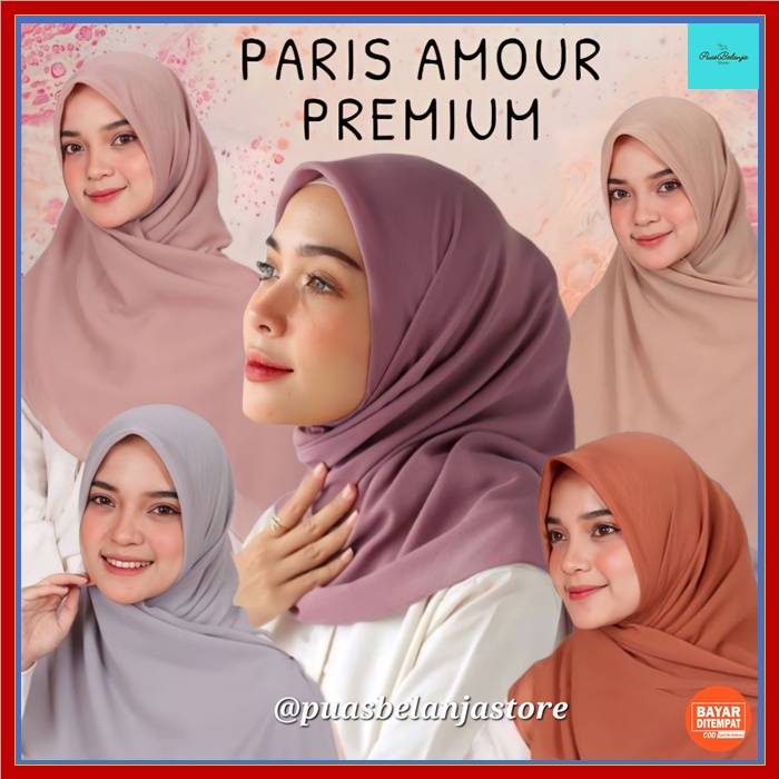 Hijab Segiempat Paris Amour Premium Jahit Tepi Finishing Kerudung Polos Tebal ANTI Letoy 100%