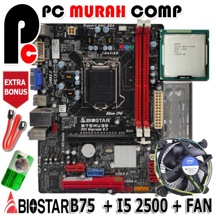 Paket Mainboard Mobo Motherboard B75 Socket 1155 Plus i5