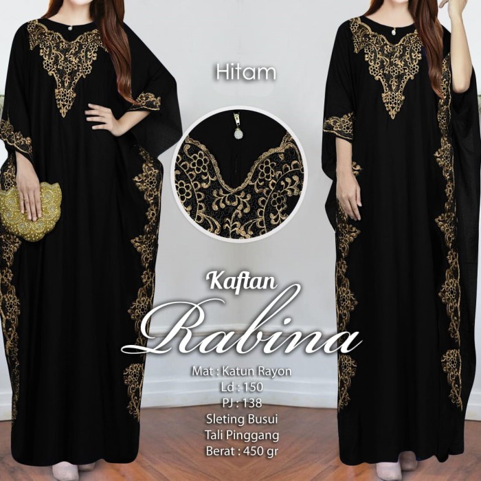 Termurah baju muslim kaftan modern jumbo adem kaftan wanita busui rabina - Hitam