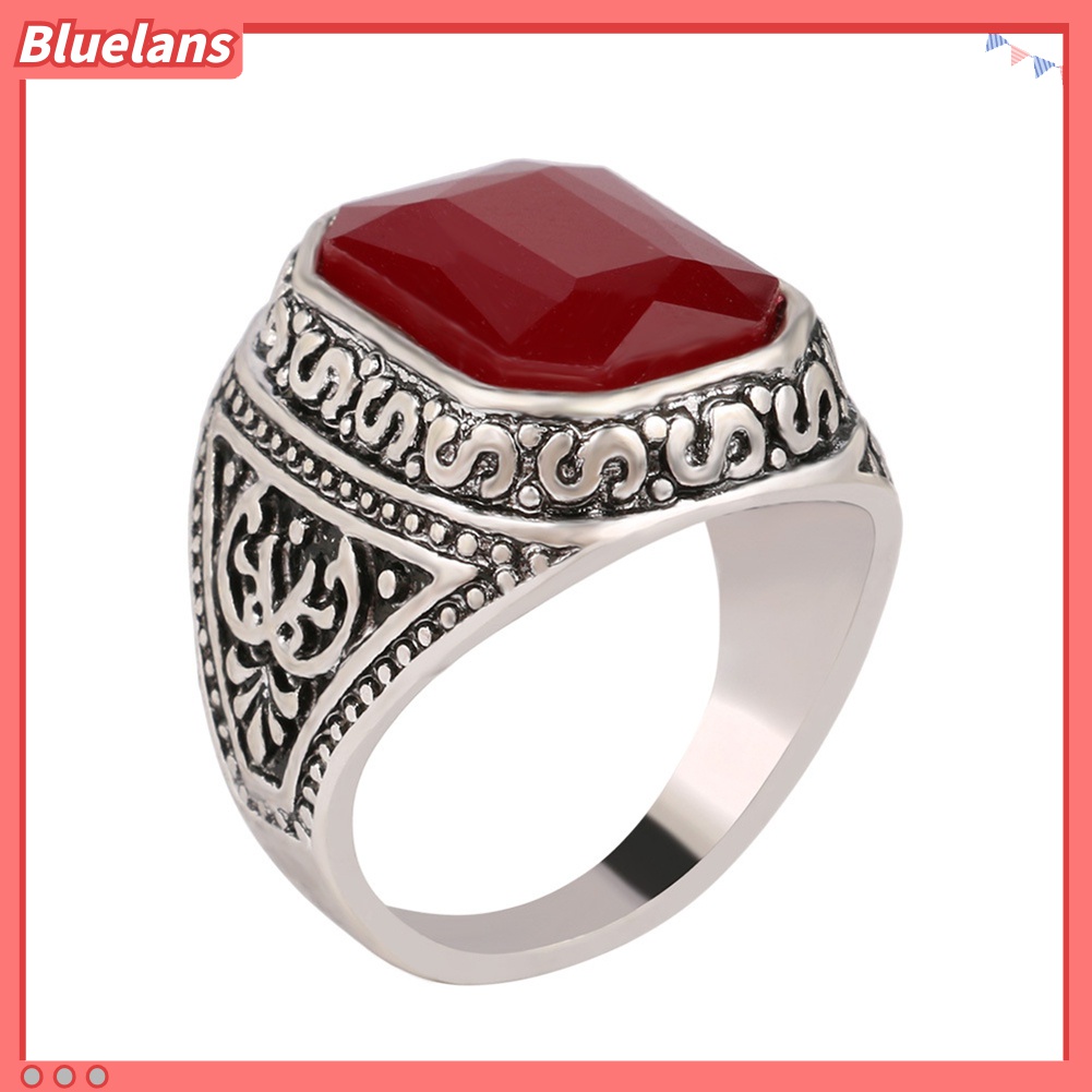 Cincin Pasangan Desain Ukiran Geometri Gaya Vintage Ukuran 7-10 Untuk Pria / Wanita