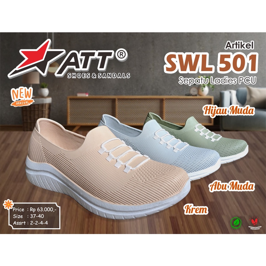 Sepatu Slip On Wanita ATT SWL 501 Karet Sneakers Anti Air Trendy