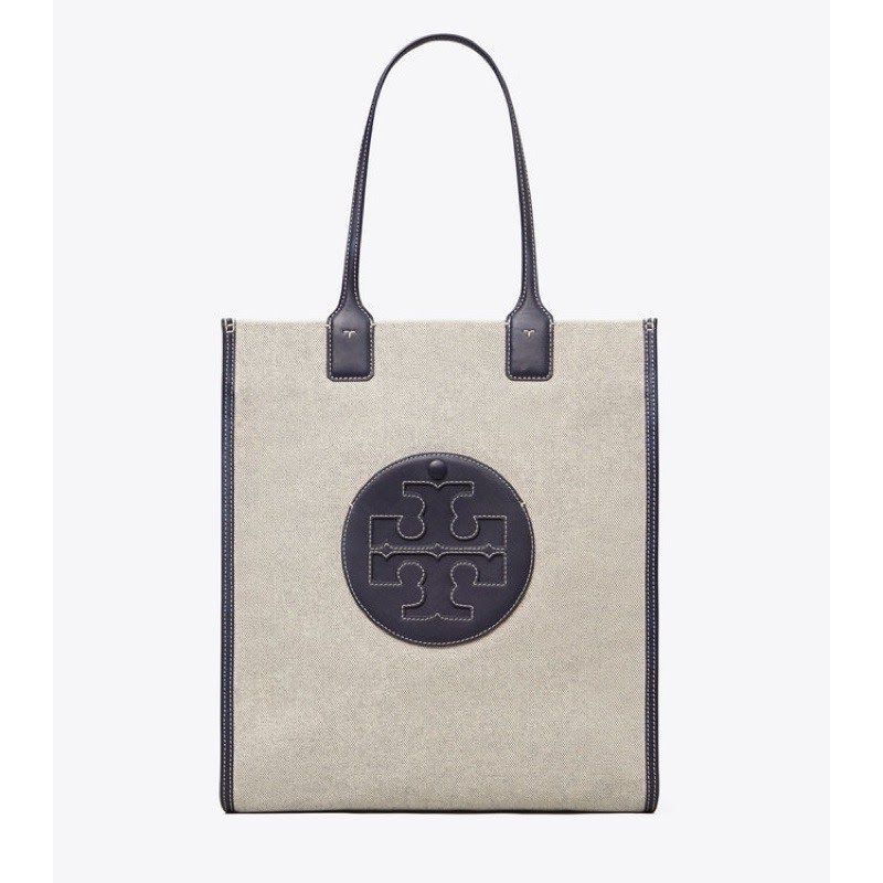 Tory Burch Ella Canvas Tall Tote Bag in Natural/Navy