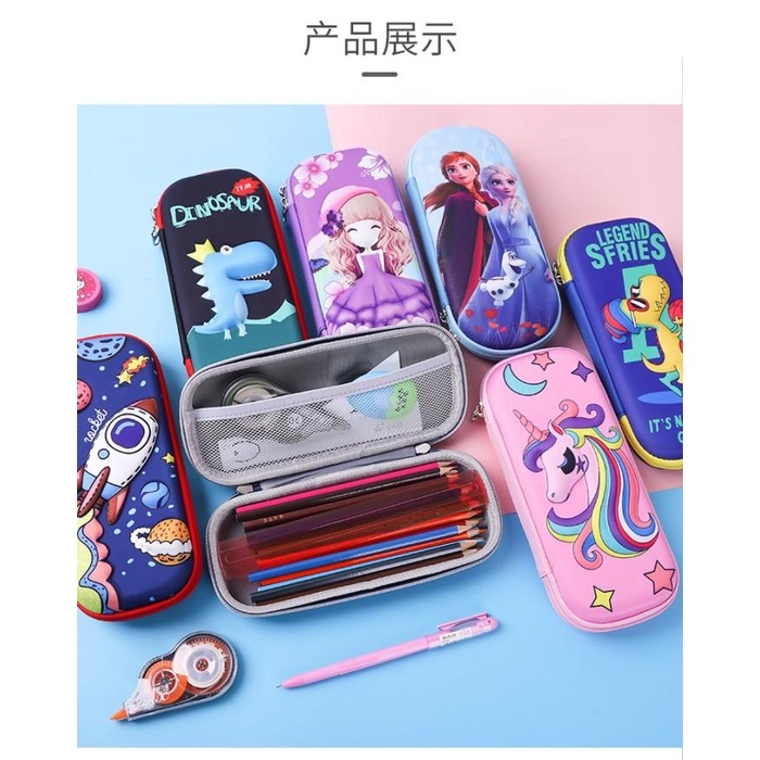 

Pensil Case Tempat Pensil Motif Frozen Unicorn Dino Superhero Kartun 3D Bahan Eva