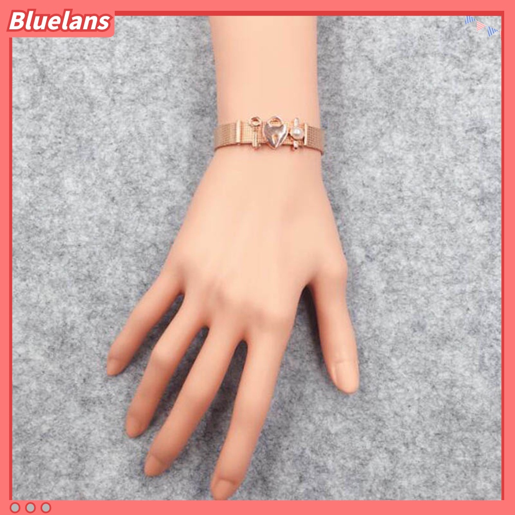 Bluelans Lady Mesh Stainless Steel Key Heart Padlock Charm Dress Bracelet Valentines Gift