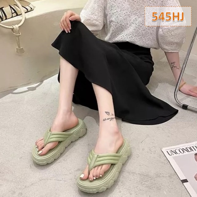 Sandal Jepi Wanita Lovely Kasual Korea Sol Tebal 3 Cm Hijau Pink Putih (545)