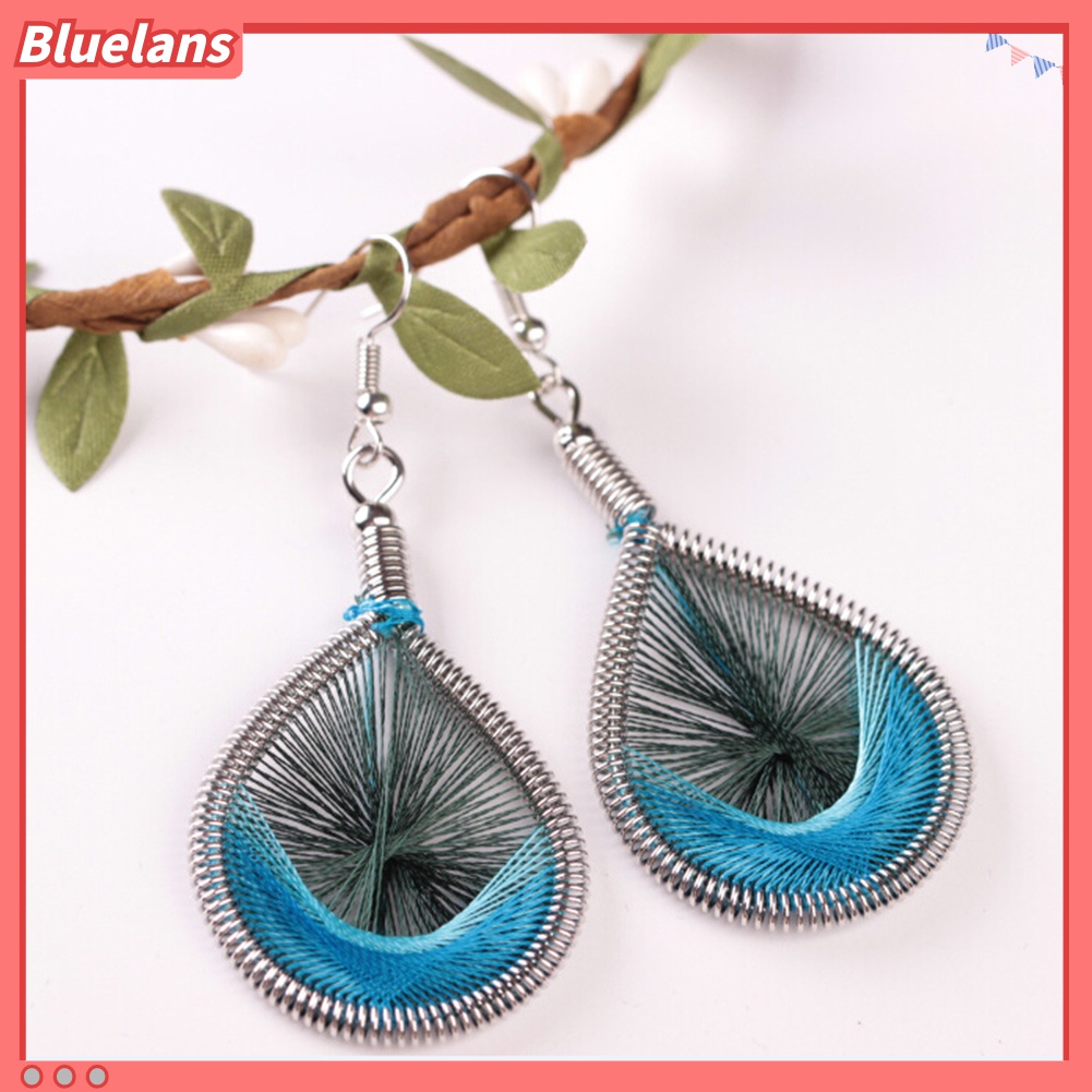 Anting Kait Bentuk Tetesan Air Geometris Warna-Warni Bahan Sutra Gaya Bohemian Untuk Wanita