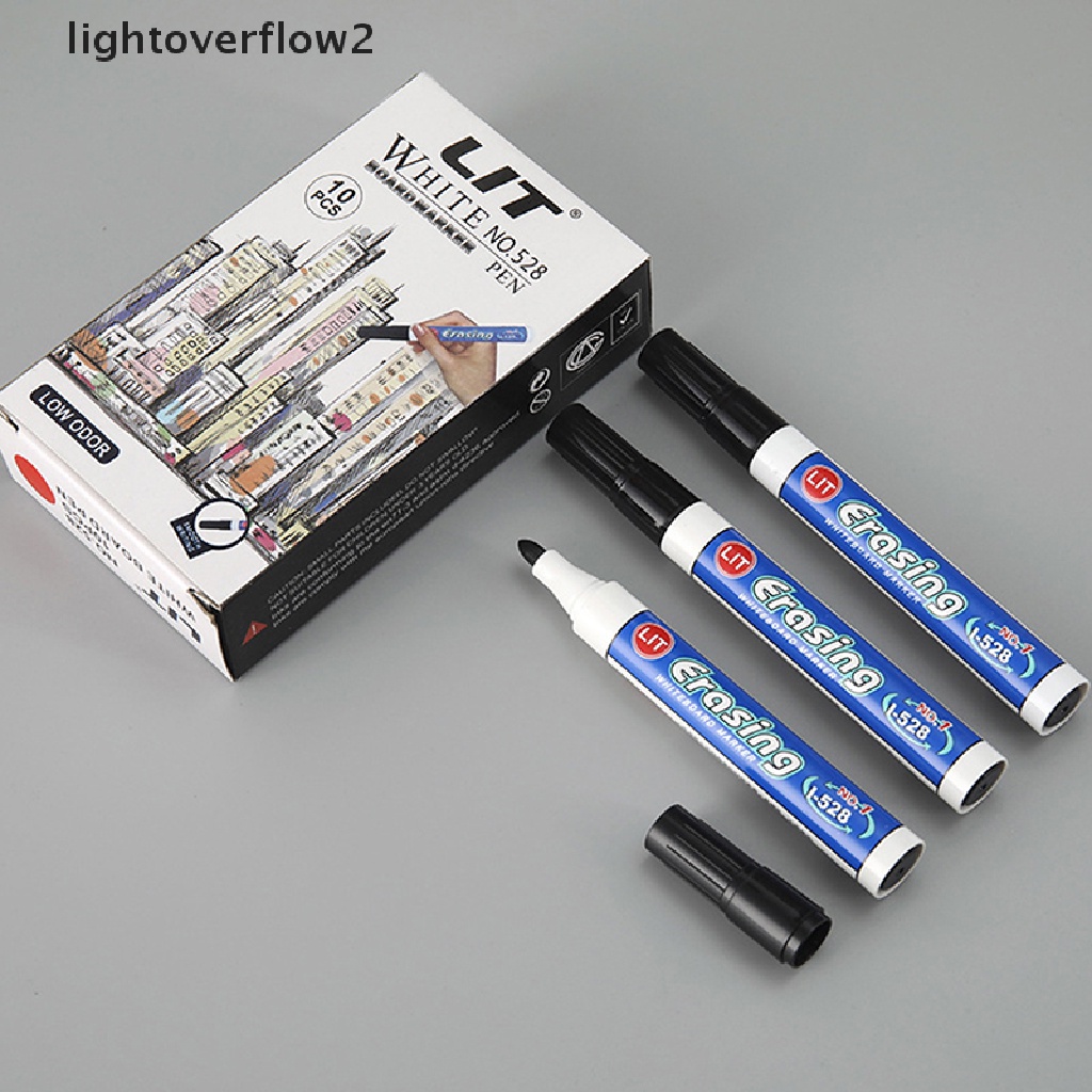 (lightoverflow2) 10pcs / set Spidol Whiteboard Warna Hitam / Biru / Merah