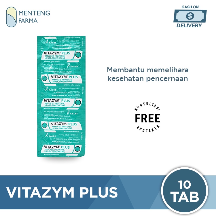 Vitazym Plus Strip 10 Tablet - Obat Pencernaan, Kembung dan Mual