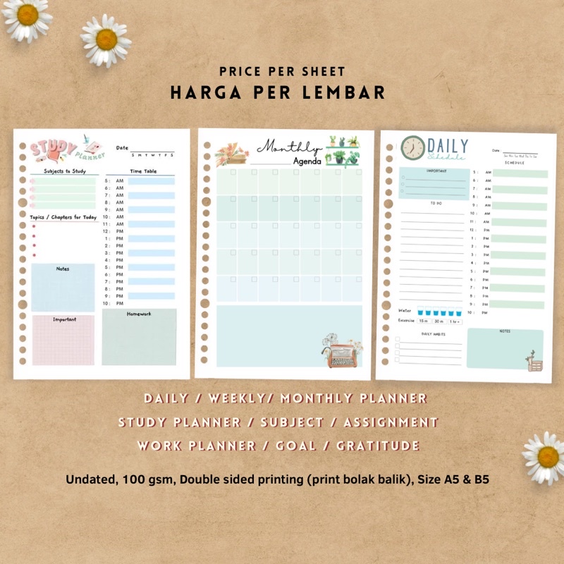 

ISI BINDER LOOSE LEAF - DAILY WEEKLY STUDY PLANNER - SIZE A5 - JOURNAL