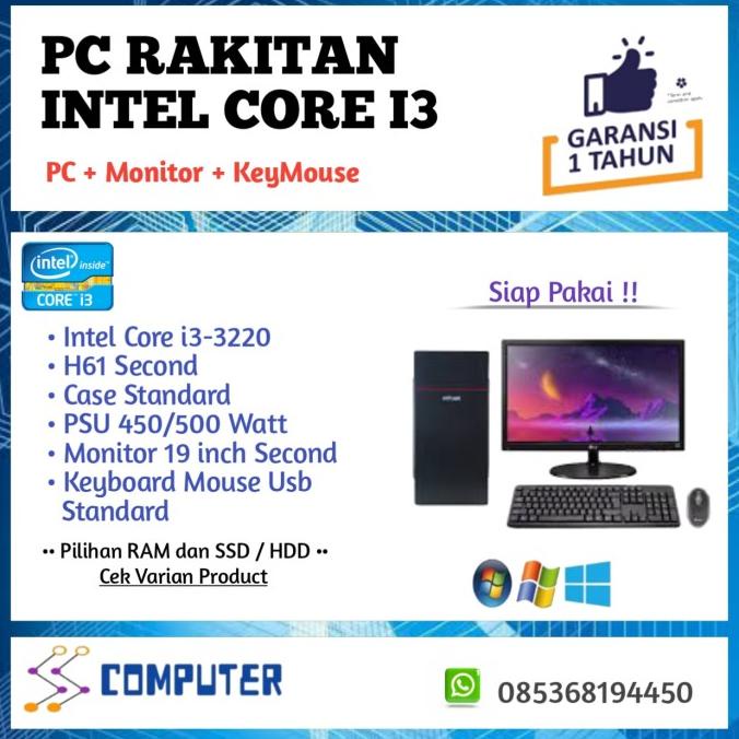 Paket PC Komputer Rakitan 1 set Lengkap Core i3-3220 MURAH