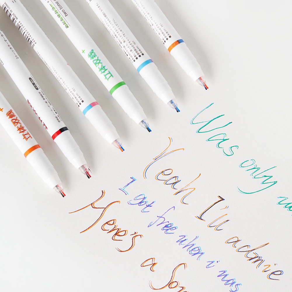 6pcs Pen Marker 0.5mm Dua Warna Untuk Sekolah / Kantor