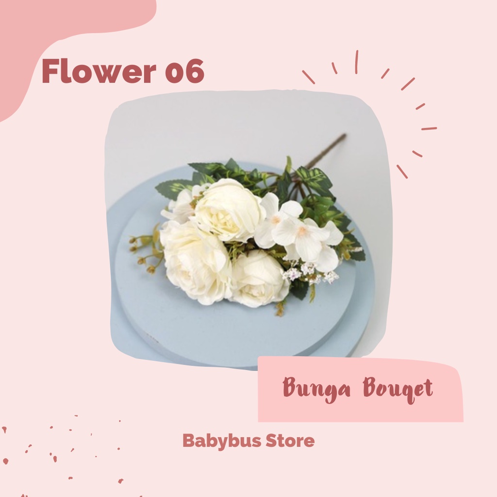 BBS FL06 (Tanpa Pot) Bunga Hias Bouqet Tanaman Artificial Bunga Tangkai Dekorasi Ruangan Import