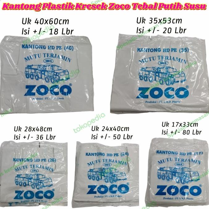 

Kantong Plastik Kresek Zoco HD PE Tebal Putih Susu 17 24 28 35 40 Cm