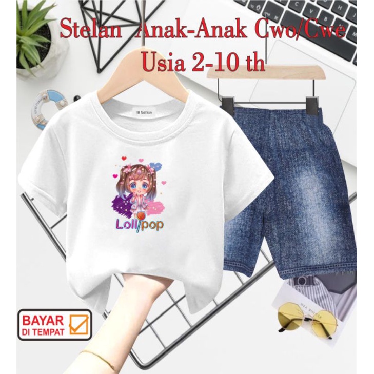 ((IB))SETELAN ANAK PEREMPUAN SEMI JEANS/CEWEK LOLYPOP DIGITAL SABLON