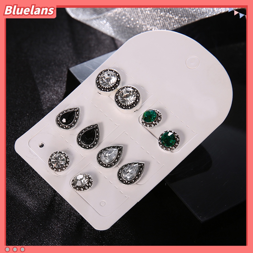 Bluelans 5 Pairs Round Waterdrop Shape Ear Studs Set Women Retro Party Earrings Jewelry