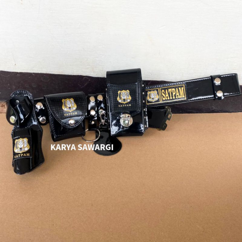 kopel sabuk satpam fullset atribut bangkol kulit mengkilap