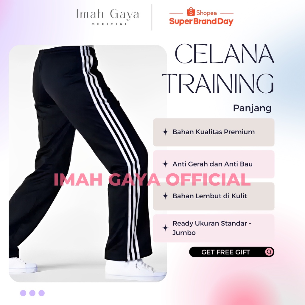 Celana Training Panjang Pria &amp; Wanita Dewasa Standar Strip polos Soft Rayon Nyaman Di Pakai