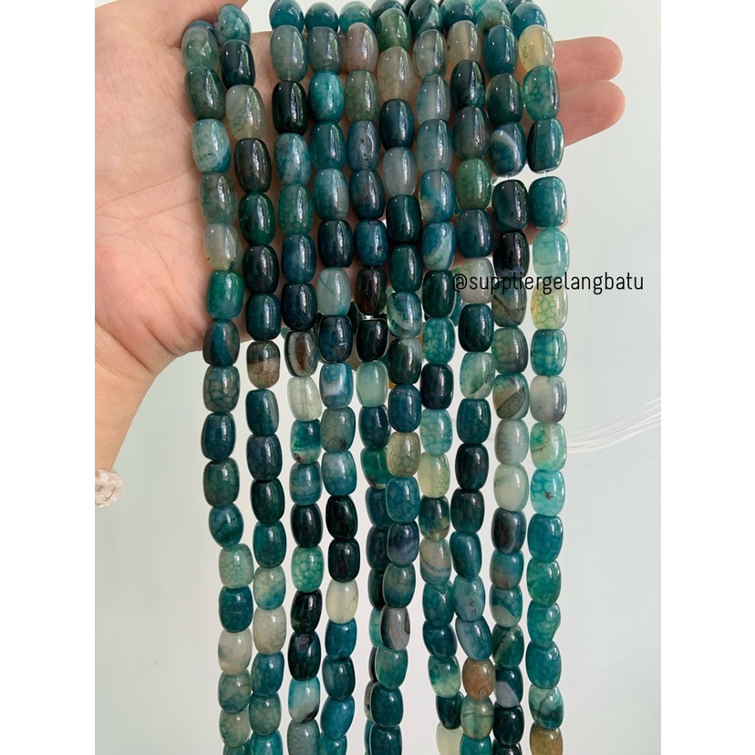 batu Penden tabung giok hijau biru 10mm bahan rangkai gelang kalung