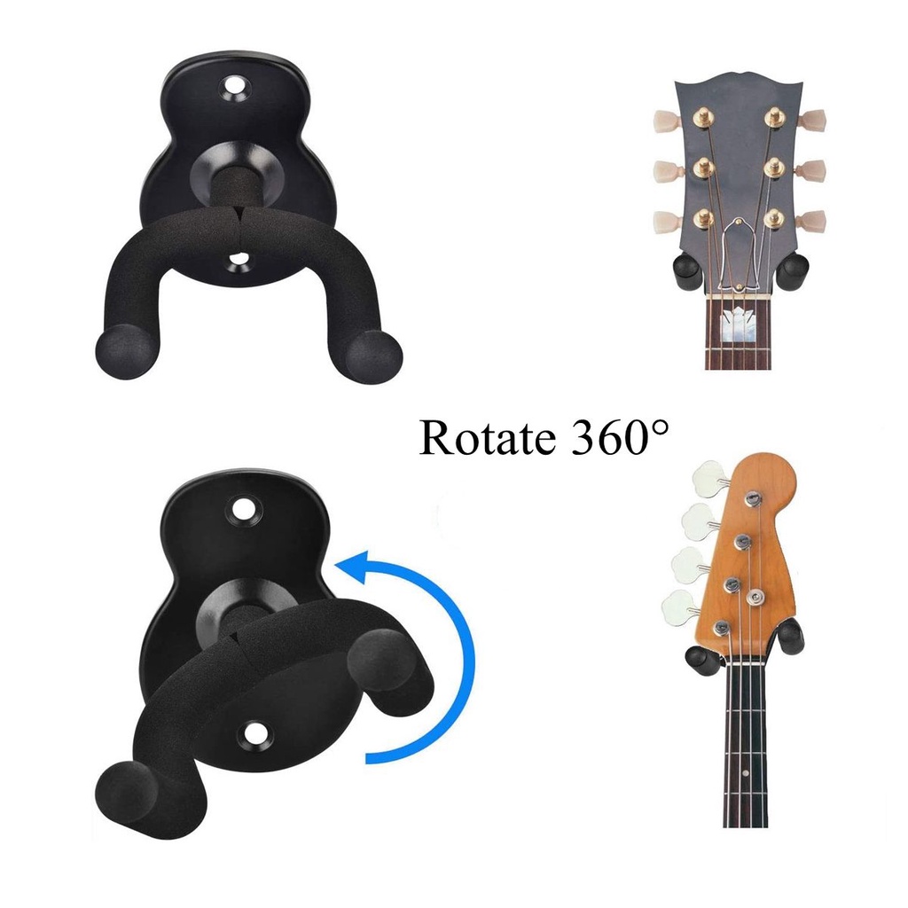 1pc Kait Gantung Dinding Bahan Metal Warna Hitam Untuk Gitar Akustik Elektrik Bass Ukulele Banjo Mandolin