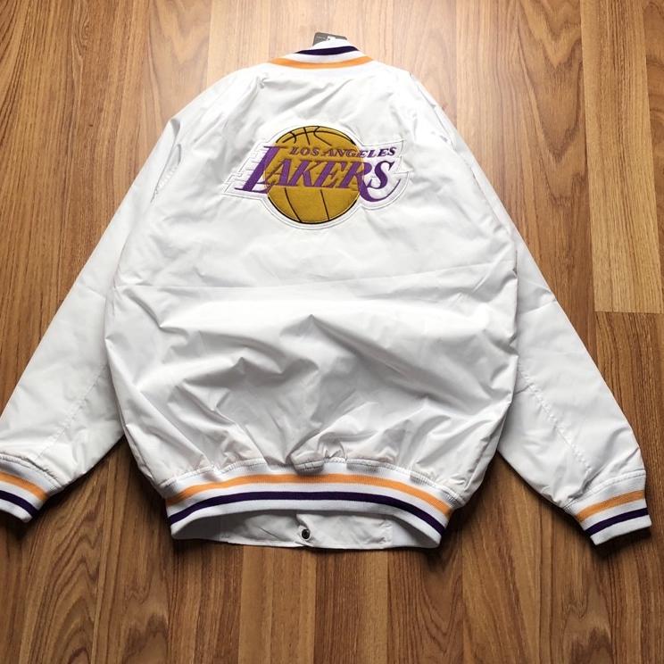 Best Product VARSITY JACKET - LAKERS TEXT UNGU BACK BALL BORDIR JAKET VARSITY BOMBER COACH PRIA TERL
