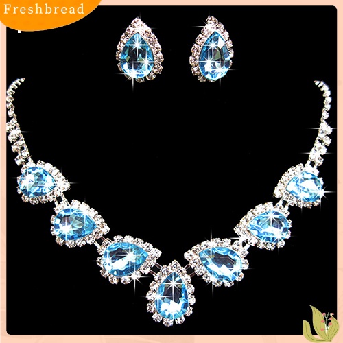 Set Perhiasan Kalung Anting Kristal Berlian Imitasi Bentuk Tetesan Air Untuk Pernikahan